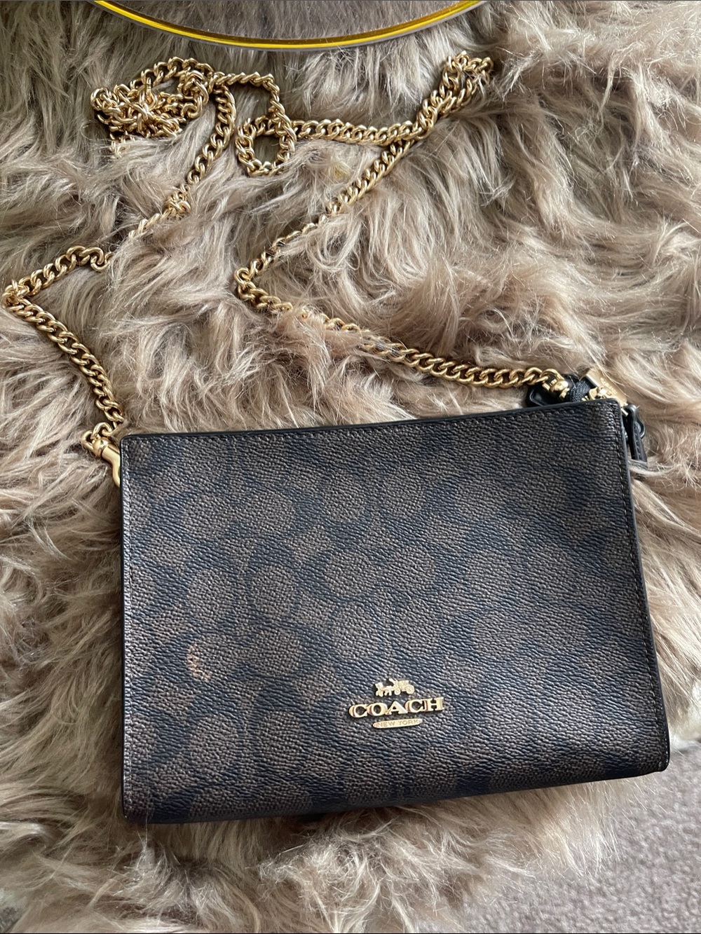 Coach Brown Signature Crossbody with Gold Chain Strap